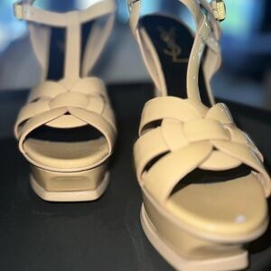 YSL Saint Laurent tan Tribute Strap Platform heels